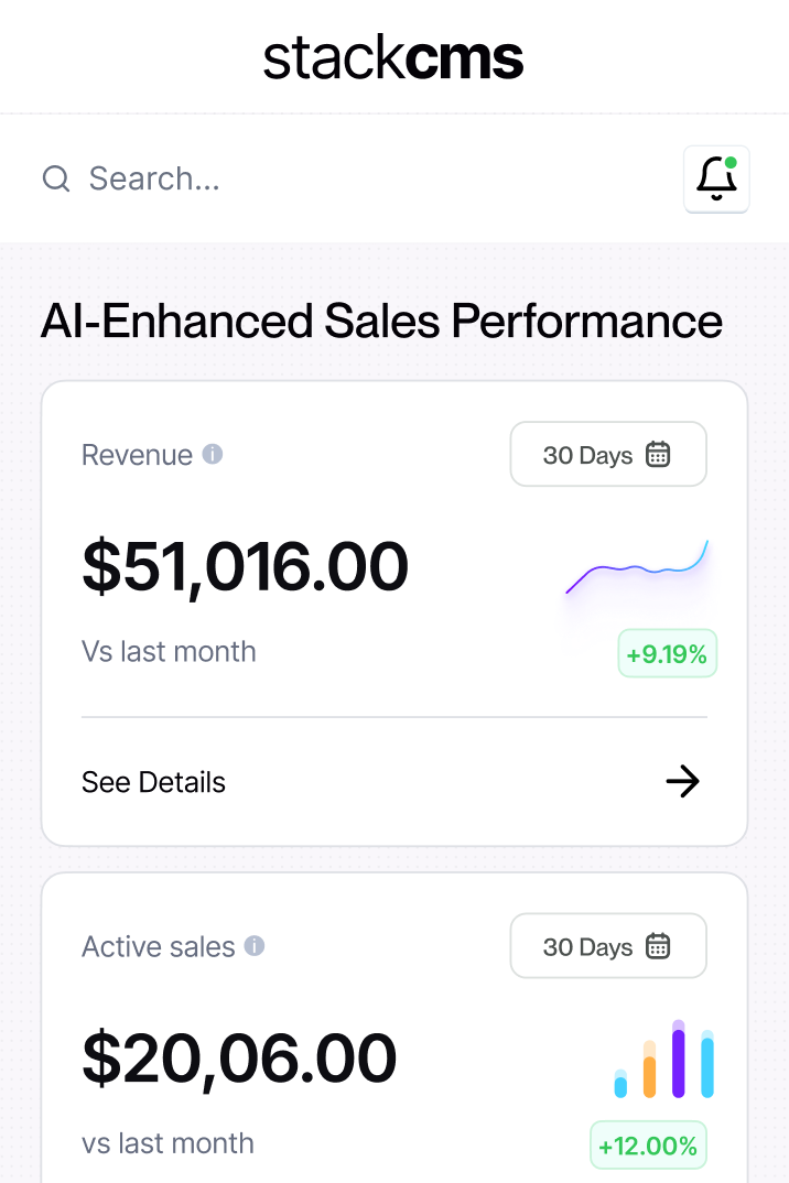 Dashboard screen showing AI-powered sales acceleration features
